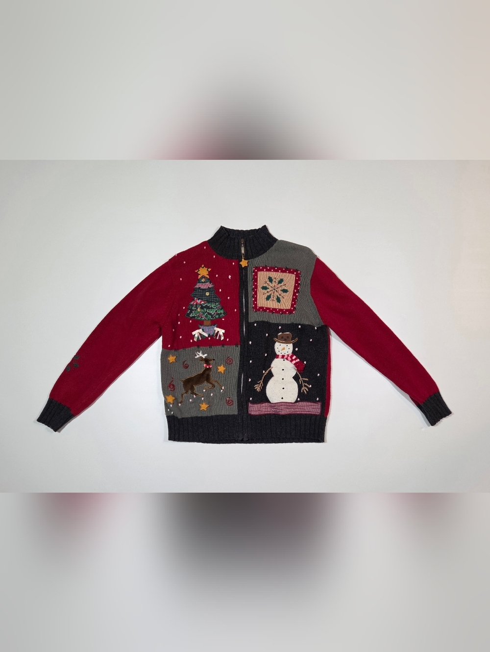 Karen Scott Sport Winter Sweater Red Small Holiday Christmas Snowman Reindeer